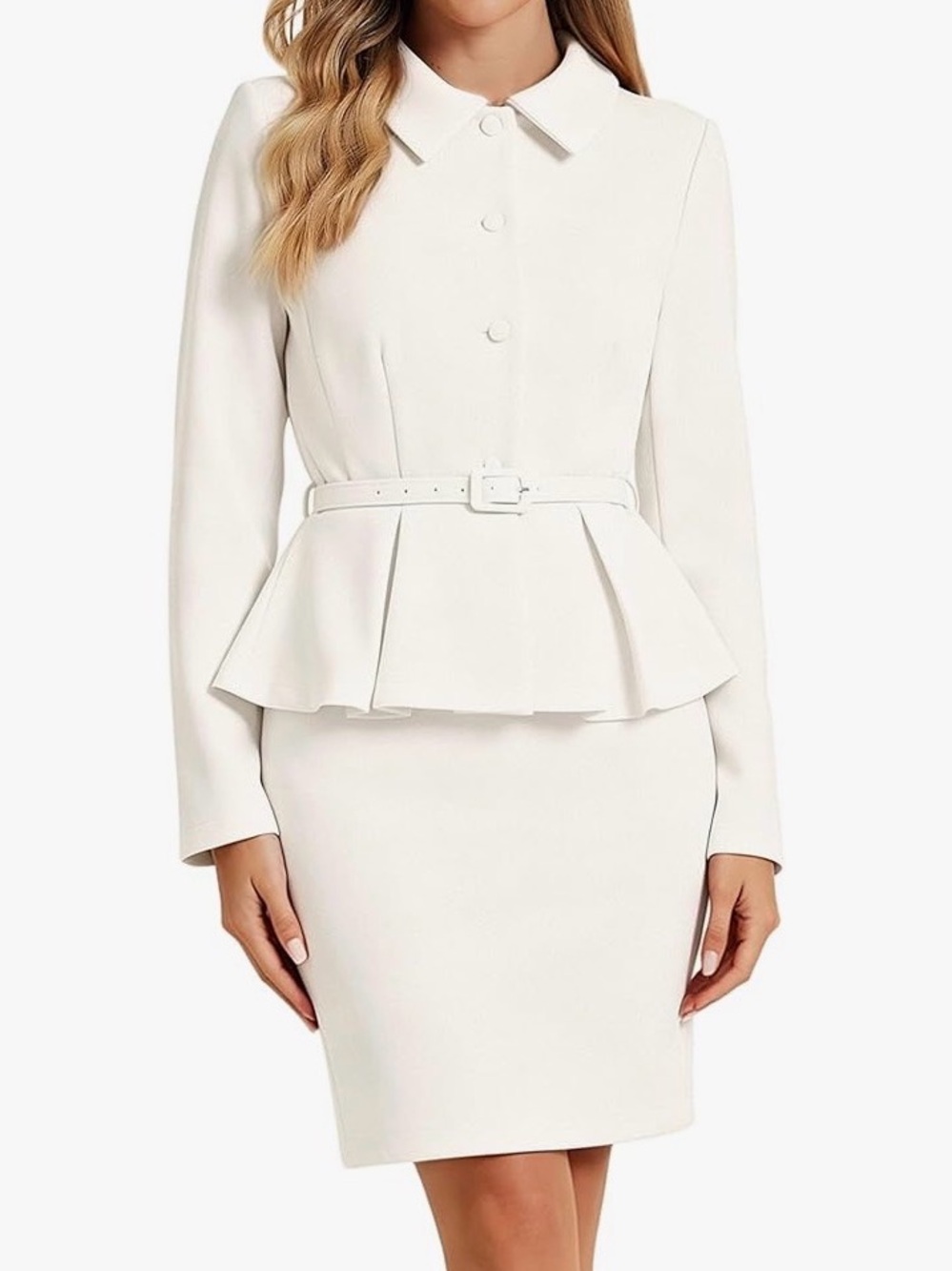 Allegra K 2pcs Business Peplum Blazer Jacket Mini Pencil Skirt Suits Set, Size S